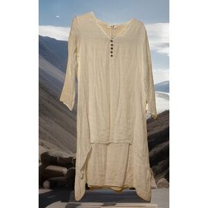 Dayou Women's White Layered Lagenlook Dress Sz XL Long Sleeve Gauzy Midi Boho